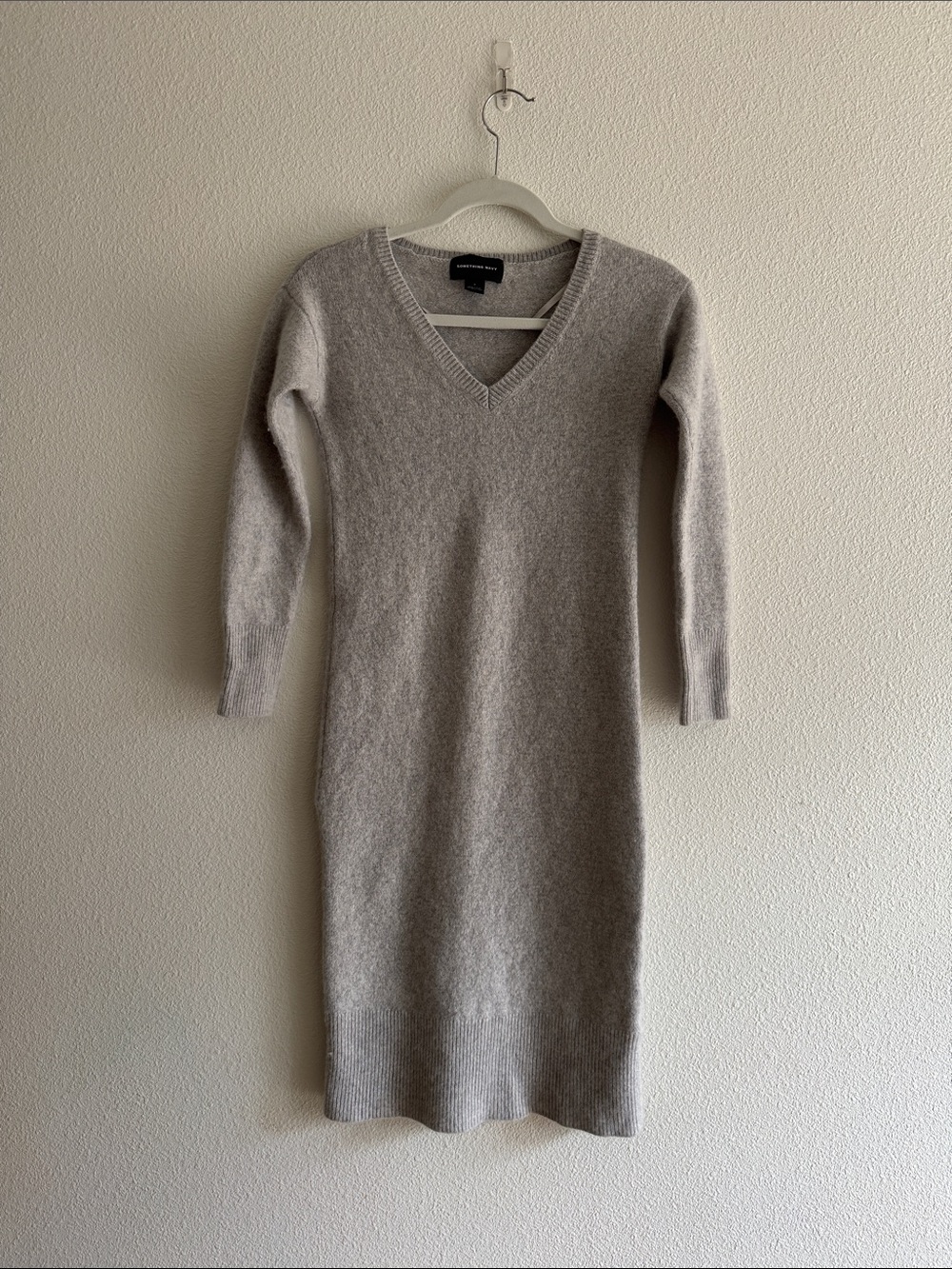 Something Navy Cashmere and Silk Blend V-Neck Sweater Dress